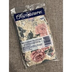New VTG Set 2 Standard Pillow‎ Cases Garden Cottage Floral Grandma Pink
